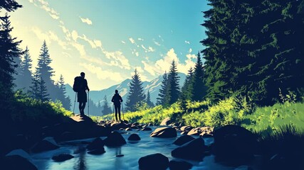 Nature hike: young couple exploring forest landscape for adventure and relaxation