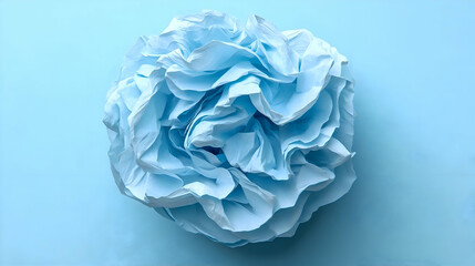 Fototapeta premium Light blue flower with delicate paper petals on a smooth matching colored background