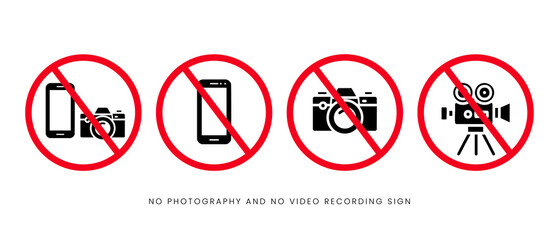 No photography. no video recording warning sign,  Set Collections, design vector illustration
