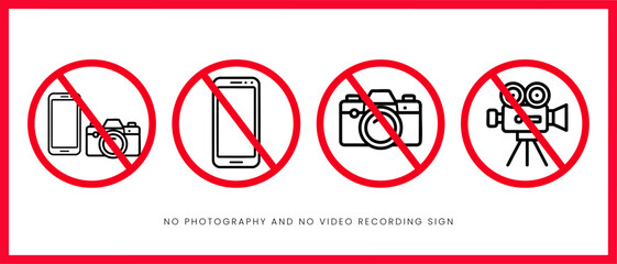 No photography. no video recording warning sign,  Set Collections, design vector illustration