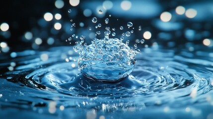 A virus particle can be seen floating in clear water, captured under a microscope revealing its detailed structure and behavior. The surrounding environment features shimmering droplets.
