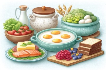 Ketogenic food diary with illustrations of daily meals and macros