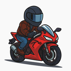The driver of a motorcycle clad in a leather jacket and riding. Lover Biker Touring. Red sport cartoon