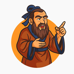 Confucius, teachers day. Cartoon Character Man Confucius East Asian Philosopher Concept on a Chinese Traditional
