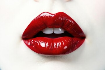 Fototapeta premium Full shot luscious red lips against pure white, product, minimal, focus