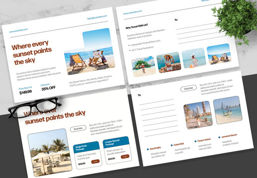 Brown And Blue Travel Postcard