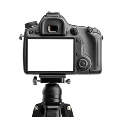 Professional DSLR Camera on Tripod with Blank Screen for  or Videography Projects