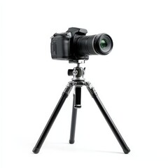 Professional DSLR Camera Mounted on a Tripod Ready for