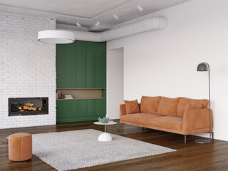 Minimalist lounge with white walls and sofa