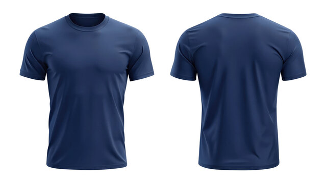 navy blue blank t shirt template from two sides isolated on transparent white background, clipping path