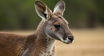 Kangaroo Portrait Alert in Natural Habitat Outdoors
