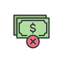 Cancel payment colored icons, minimalist vector illustration ,simple transparent graphic element .Isolated on white background