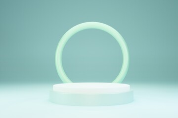 3D Rendering podium mint pastel backdrop. Blank product shelf standing backdrop