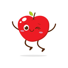 Happy Apple Character Jumping – Cute Fruit Mascot Illustration