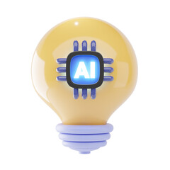3D Smart AI Light Bulb Icon with Futuristic Technology Design
