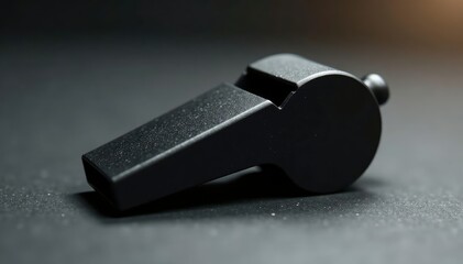 Classic black plastic whistle, smooth surface, equipment, vintage, simple