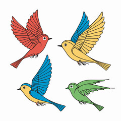 Naklejka premium Four cute flying birds vector art illustration.