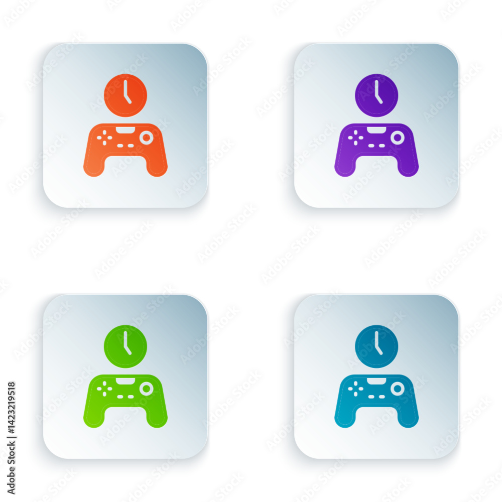 Poster color gamepad of time icon isolated on white background. time to play games. game controller. set co