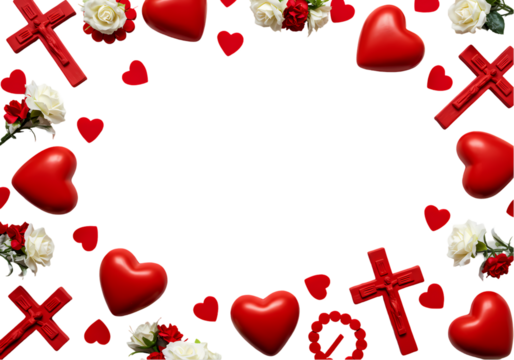 Red Heart and Cross Frame: Valentine's Day, Christian, Love, Wedding Background on Transparent  background - Powered by Adobe