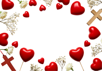 Red Hearts Cross White Background: Sympathy Funeral Remembrance Image on Transparent  background