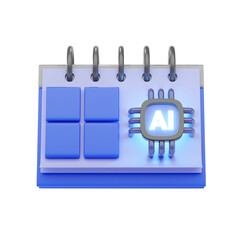 3D Futuristic Calendar Icon with Advanced Smart Artificial Intelligence Integration