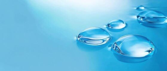 Macro shot of glistening water drops on a light blue surface, showcasing purity, freshness, and the beauty of nature Concept of hydration, cleanliness, and serenity