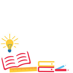 Illustration of a globe, stacked books, and ruler in flat design. Perfect for education, school supplies, classroom decoration, or academic learning concepts.