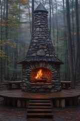 Obraz premium Stone fireplace in autumn forest