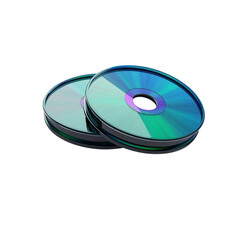 Shiny compact discs stacked together, reflecting light beautifully