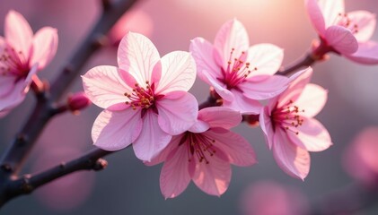 Fototapeta premium Delicate pink cherry blossoms, soft petals, intricate design, floral pattern, illustration