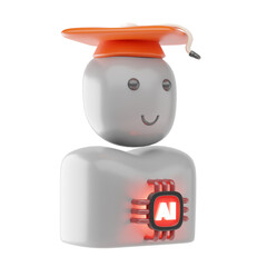 3D AI Graduation Robot Icon with Futuristic Academic Technology Design