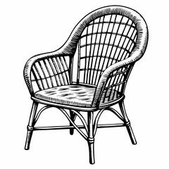 Vintage Wicker Armchair Illustration Intricate Hand Drawn Rattan Design