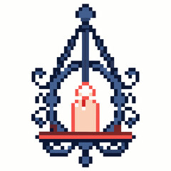 Pixel Art Candle in Ornate Holder Retro Style  Illustration