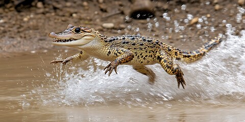 Young Crocodile Jumps River