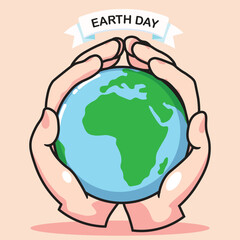 World earth day poster vector illustration of two hands holding a globe