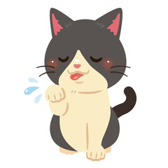 毛繕いする猫のイラスト