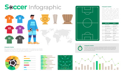 soccer football infographic design layout with strategy chart graph illustration collection set of uniform player field trophy championship competition infographics