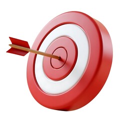 Red arrow hits bullseye target success achievement goal 3D render