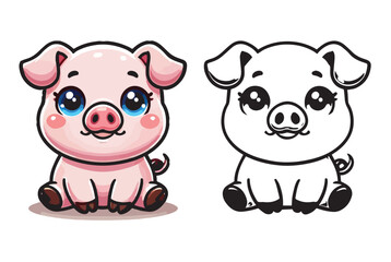 Cute cartoon vector illustration set design with happy baby animals like pig, bear, dog, and cow, a symbol of love and fun art