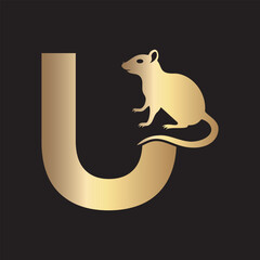 Initial Rat Logo Combine With Letter U Vector Template