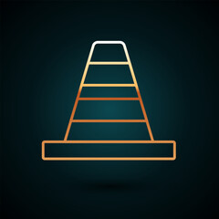 Gold line Traffic cone icon isolated on dark blue background. Vector