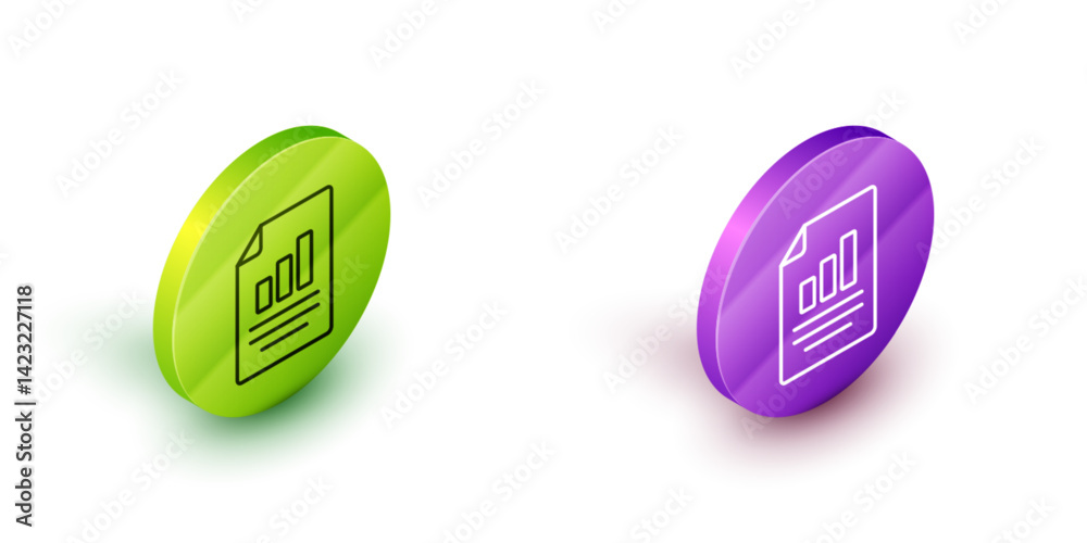 Aufkleber isometric line document with graph chart icon isolated on white background. report text file icon. a