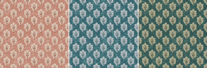 Traditional Ajrakh Damask Motif Textured Repeat Vector Ethnic Abstract Pattern 