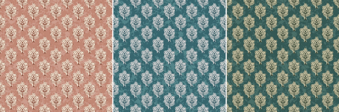 Traditional Ajrakh Damask Motif Textured Repeat Vector Ethnic Abstract Pattern 