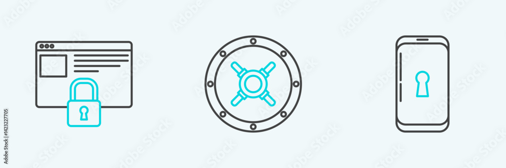Poster set line smartphone with lock, secure your site https, ssl and safe icon. vector