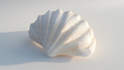 Elegant White Seashell on White Background Summer Beach Ocean Decor