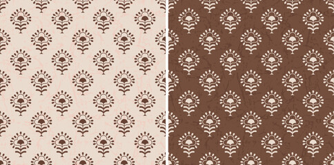 Brown Damask Motif Retro Block Print Repeat Vector Pattern