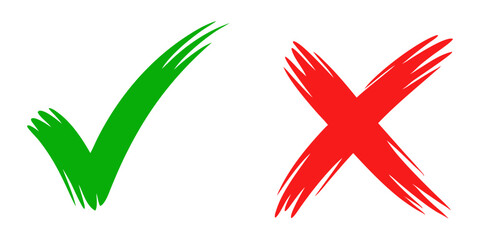 Brush stroke tick and cross, check mark vector illustration