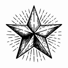 Obraz premium Stylized five-point star illustration radiating energy with sunburst lines, symbolizing guidance and inspiration in graphic design.