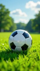 Fototapeta premium Soccer ball bouncing on grassy field, stadium, football field